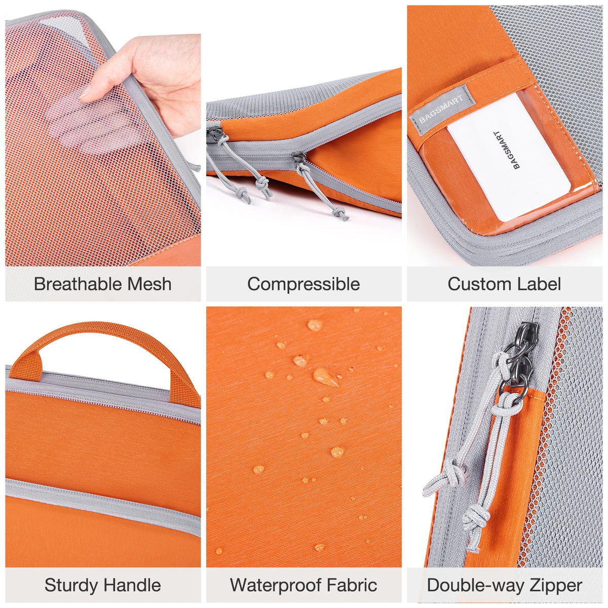 BAGSMART Compression Packing Cubes Set of 6 Lightweight Luggage Organiser for Travel Suitcases
