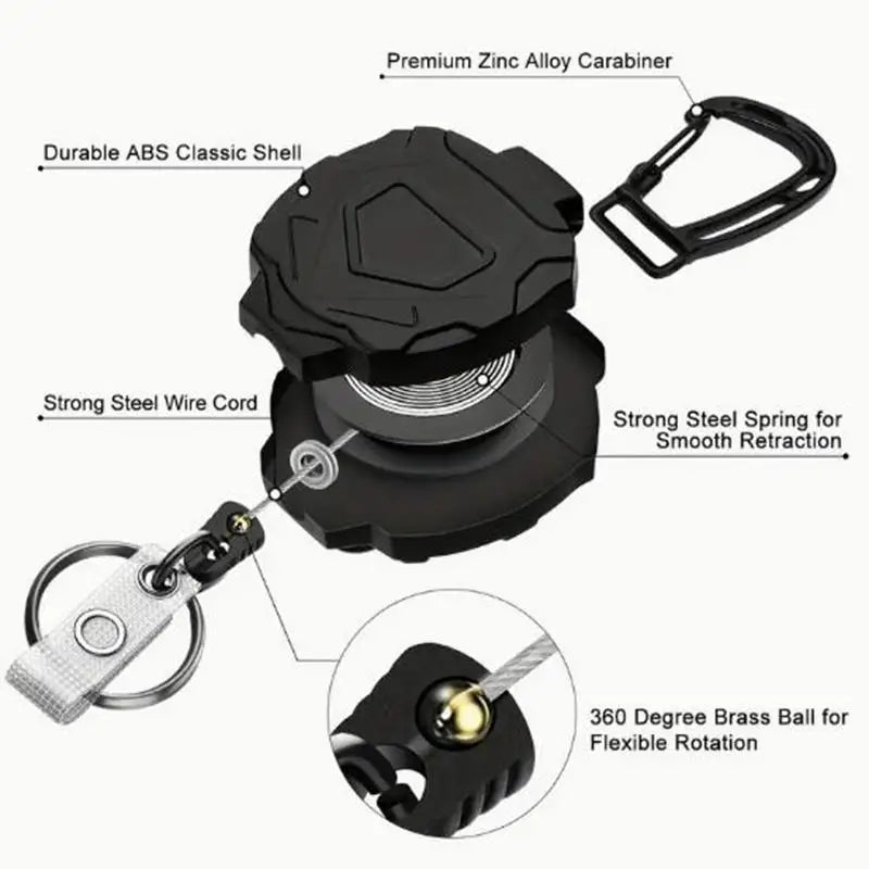 Retractable Heavy Duty Carabiner Keychain Steel Wire Pull Reel Ring