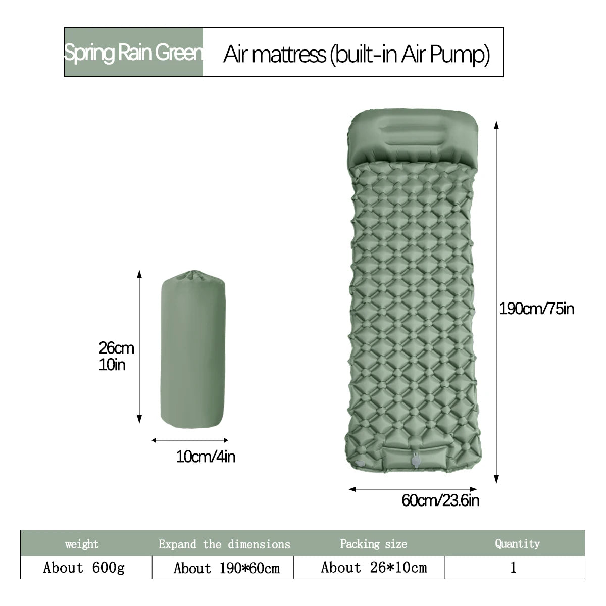 Ultralight Inflatable Camping Sleeping Pad with Built In Pump and Pillow Hiking Air Mattress Bed