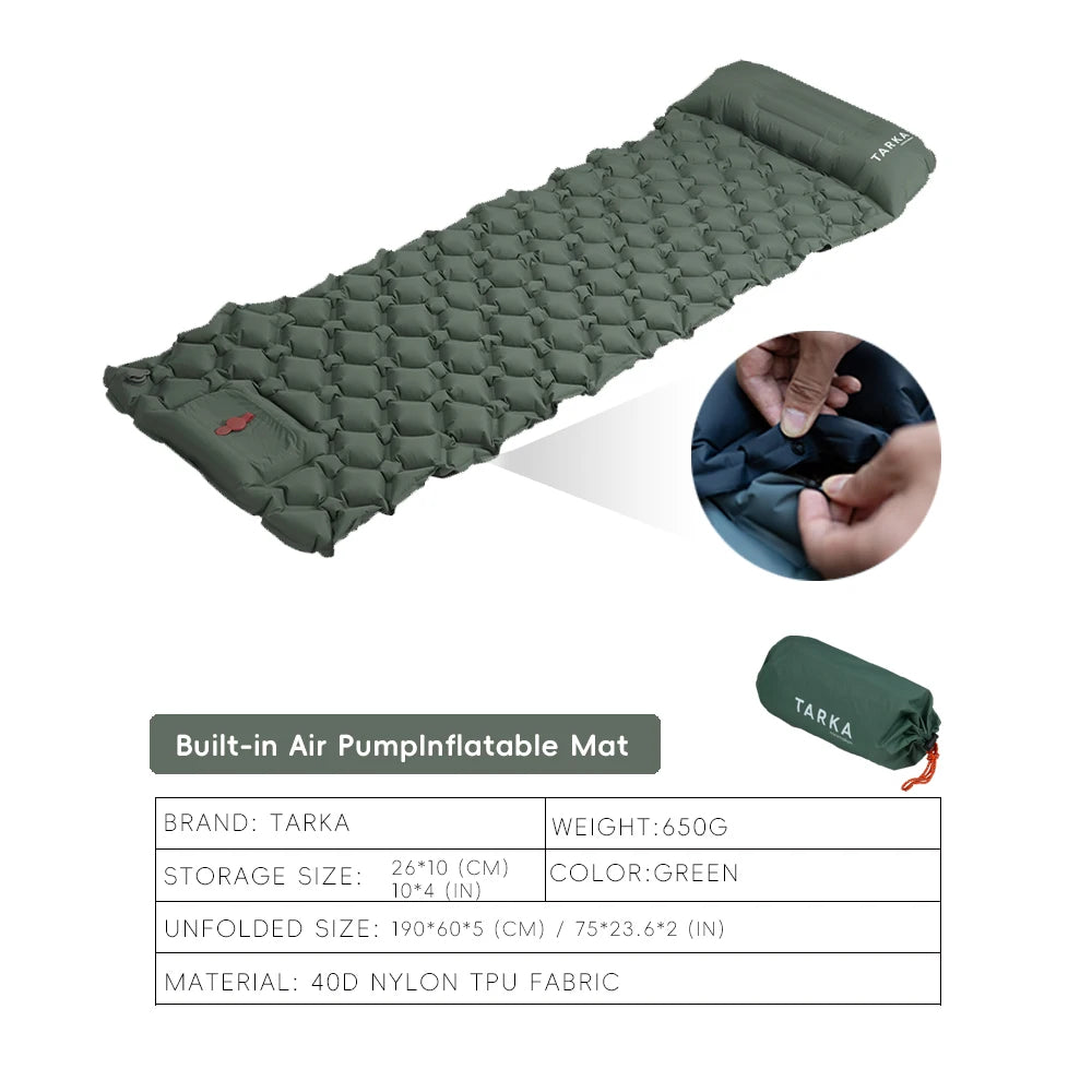 TARKA Inflatable Camping Mat Air Mattress with Pillow Ultralight Hiking Sleeping Pad Outdoor