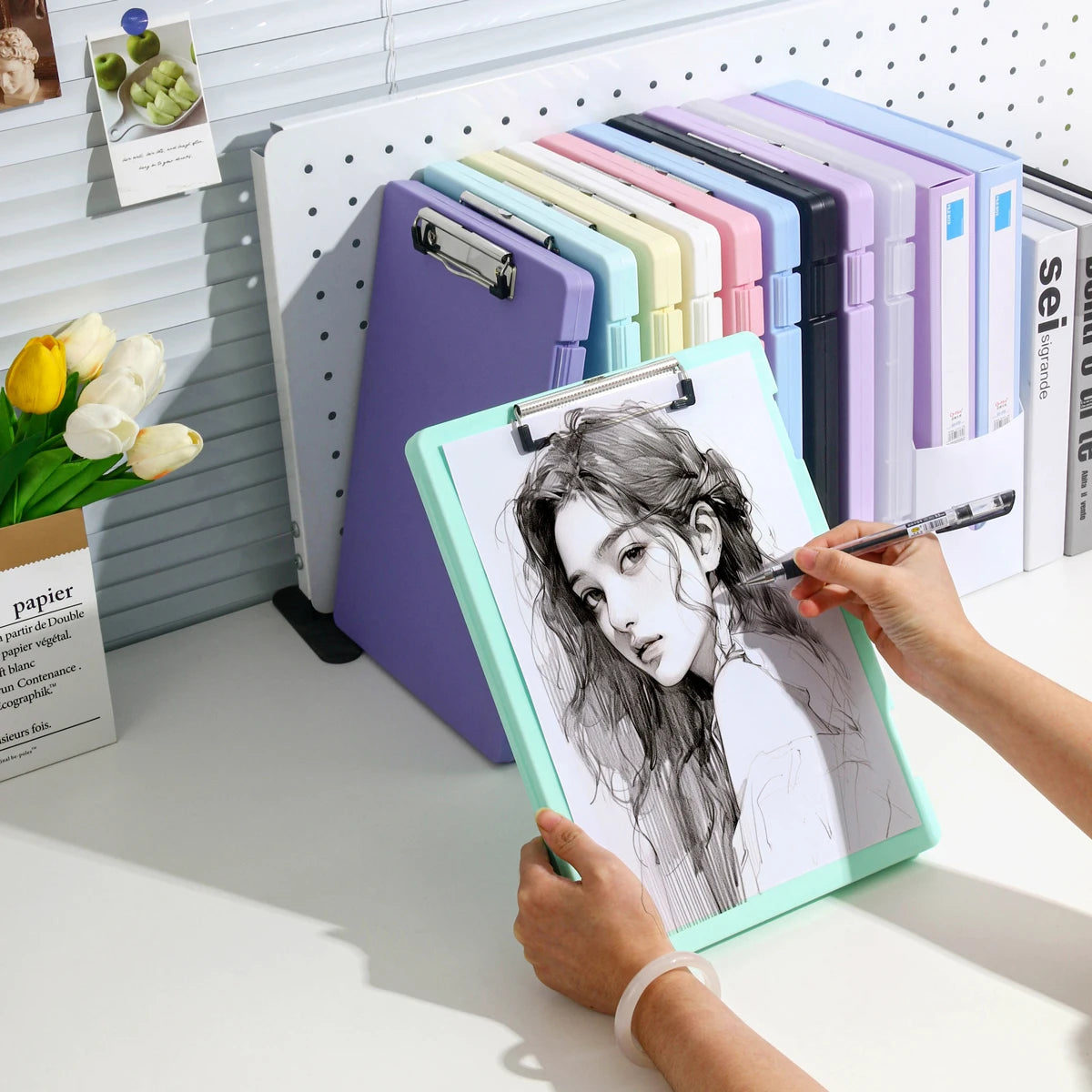 A4 File Storage Box with Writing Pad Clipboard Portable Document Organiser Office School Case