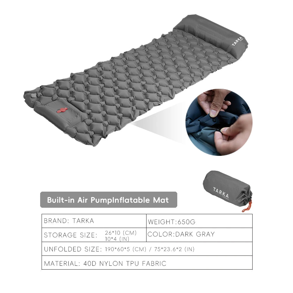 TARKA Inflatable Camping Mat Air Mattress with Pillow Ultralight Hiking Sleeping Pad Outdoor