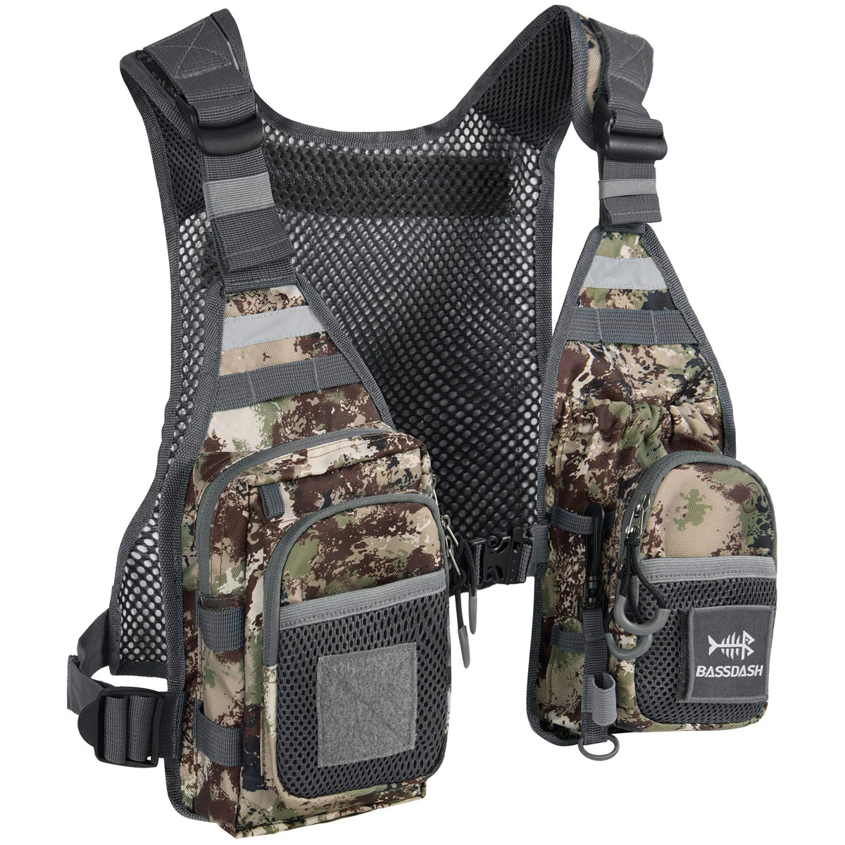 BASSDASH FV08 Ultra Lightweight Backcountry Survival Fly Fishing Vest Portable Chest Pack Adjustable Outdoor Gear