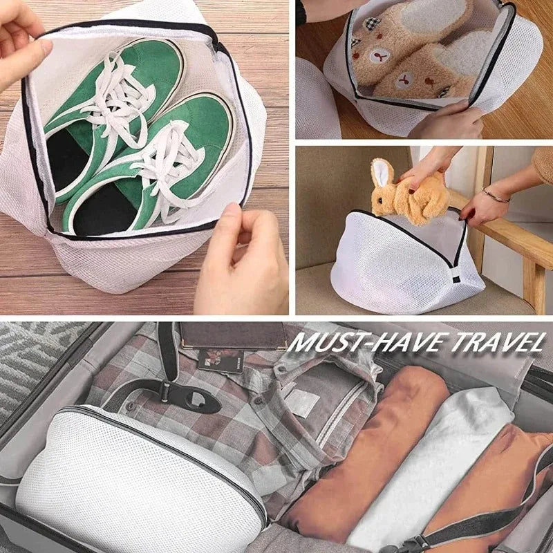 Mesh Laundry Bag for Shoes Washing Machine Zip Protective Storage Organiser Travel Bag Case