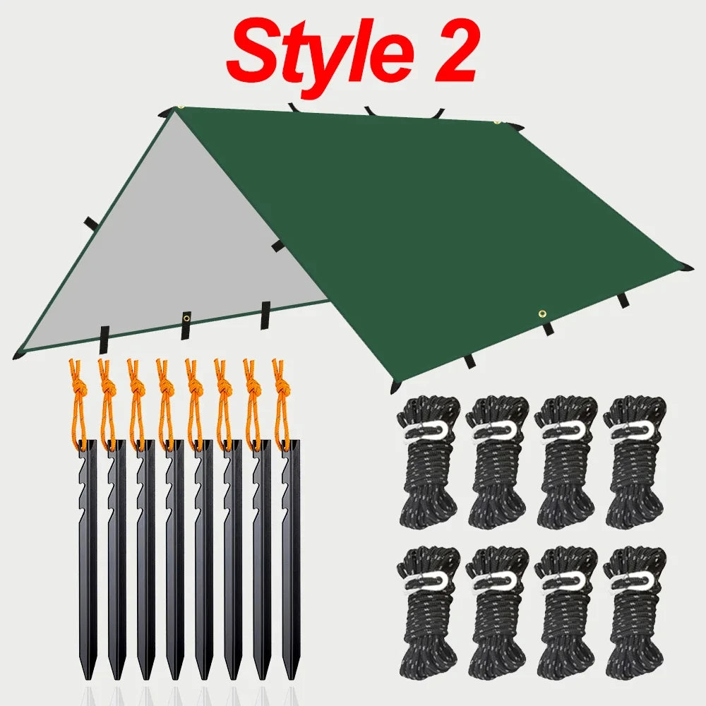 Waterproof Camping Tarp Shelter 19 Point Bushcraft Sun Shade Awning Tent 3x3m 4x4m Canopy