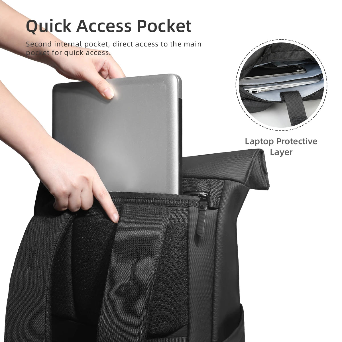 Rolltop Laptop Backpack Water Resistant Expandable Travel Work Bag with 15.6 Inch Compartment