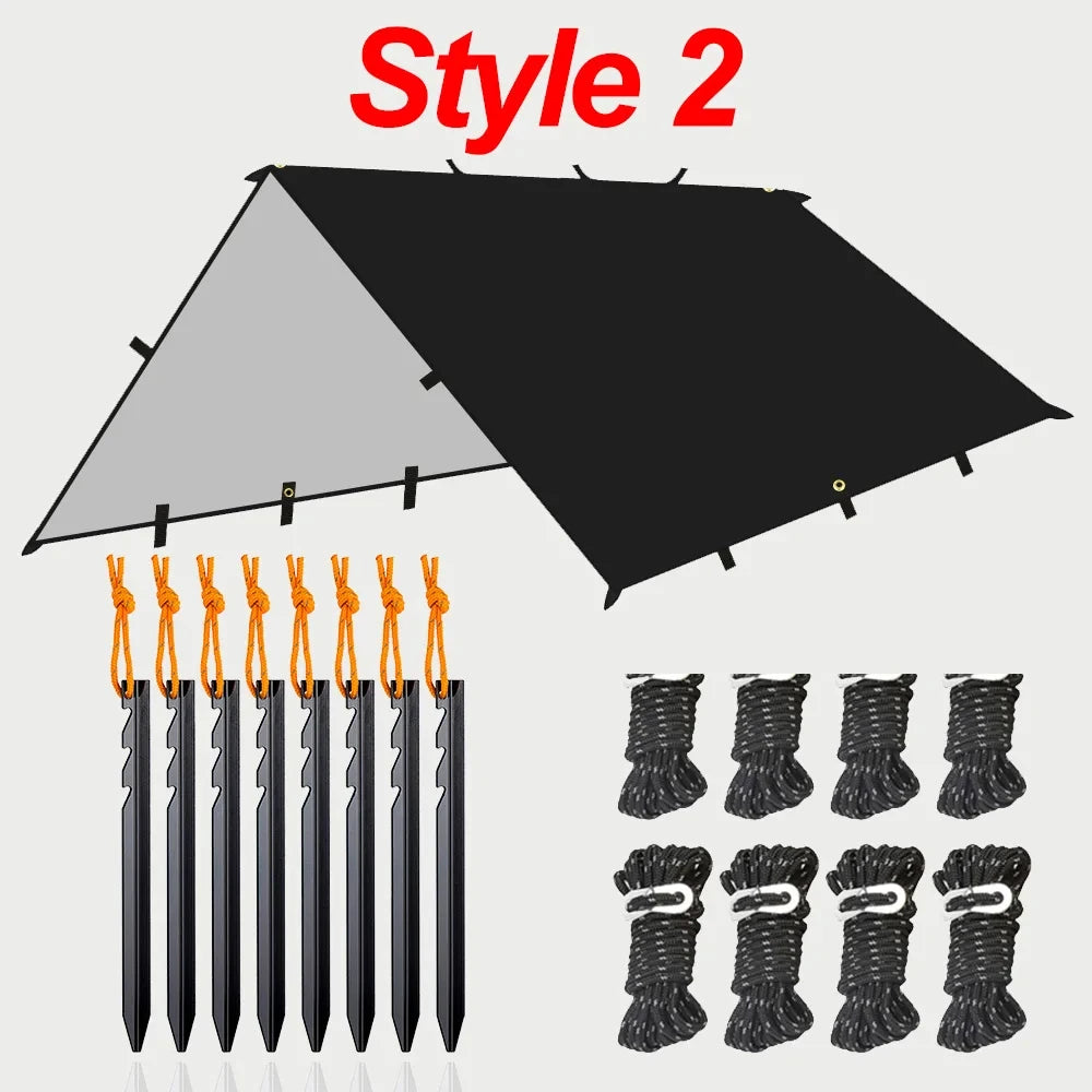 Waterproof Camping Tarp Shelter 19 Point Bushcraft Sun Shade Awning Tent 3x3m 4x4m Canopy