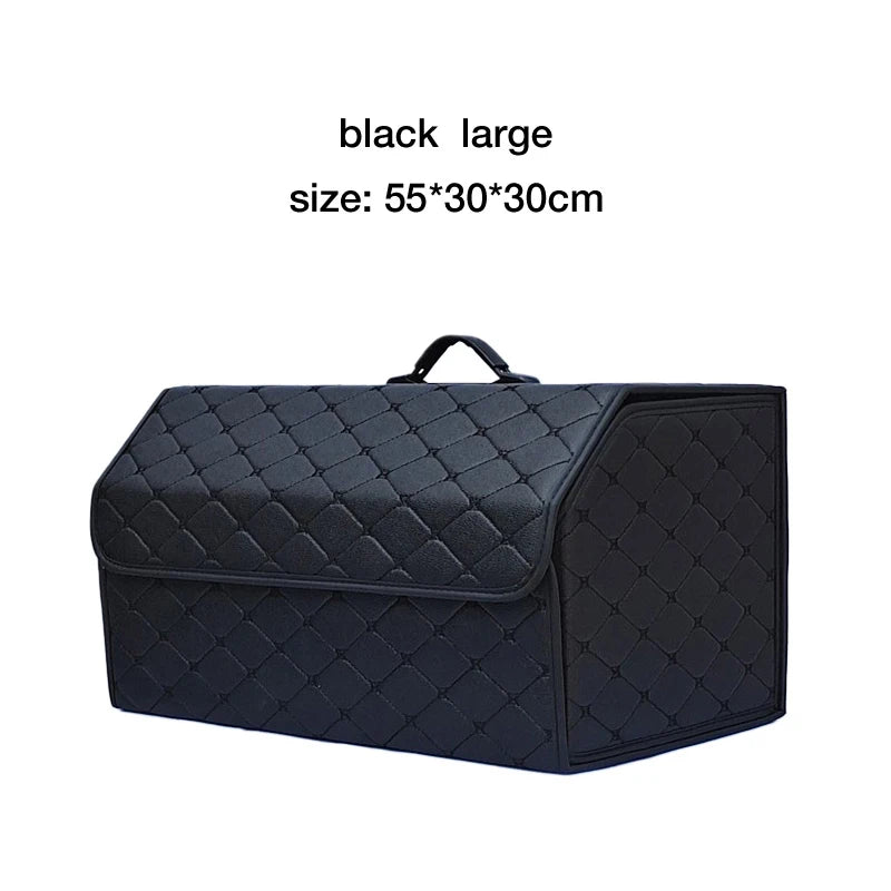 Large Capacity PU Leather Car Boot Organiser Folding Storage Box for Tools Travel Emergency Gear