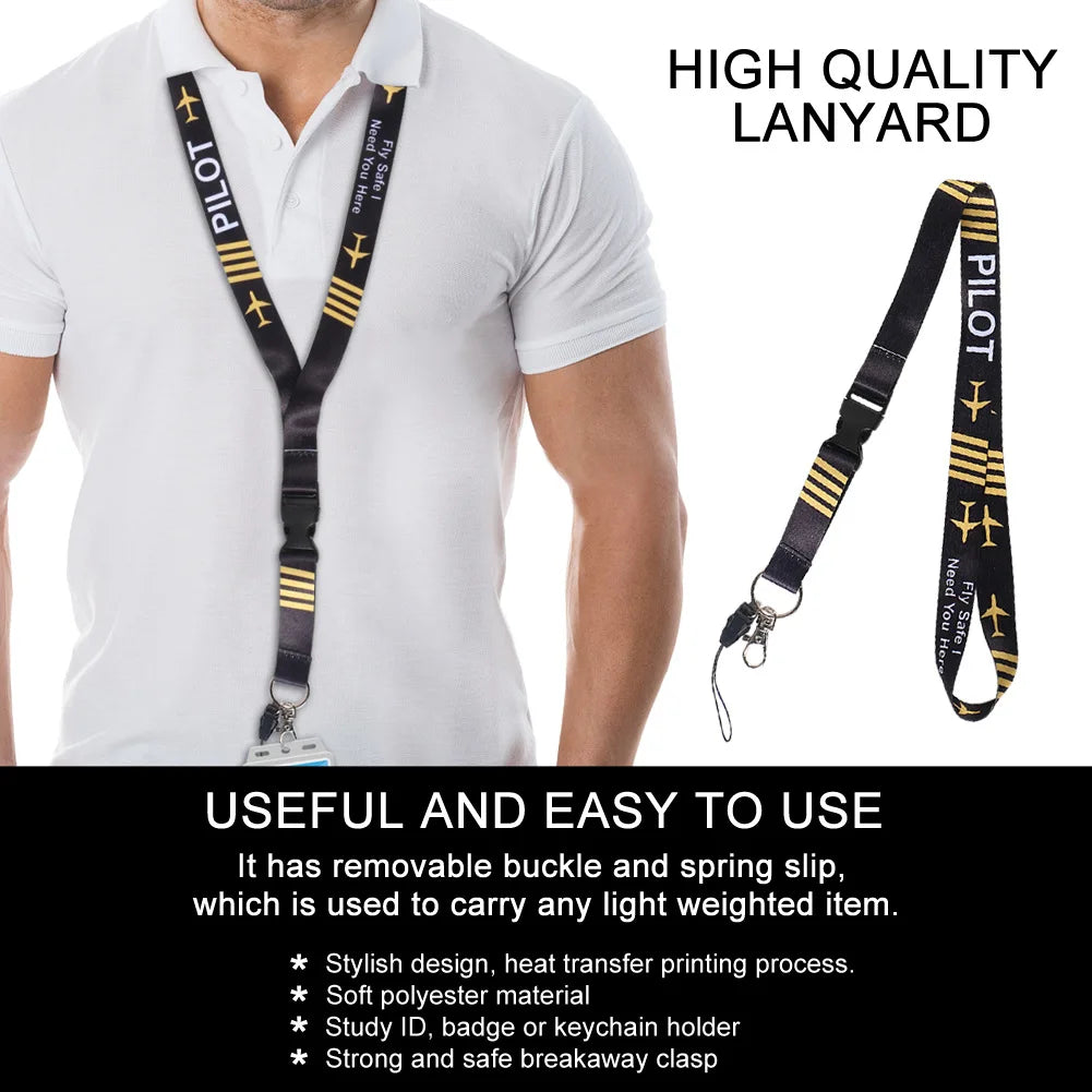 Pilot Lanyard Keychain with Carabiner Neck Strap ID Badge Holder Aviation Travel Accessory