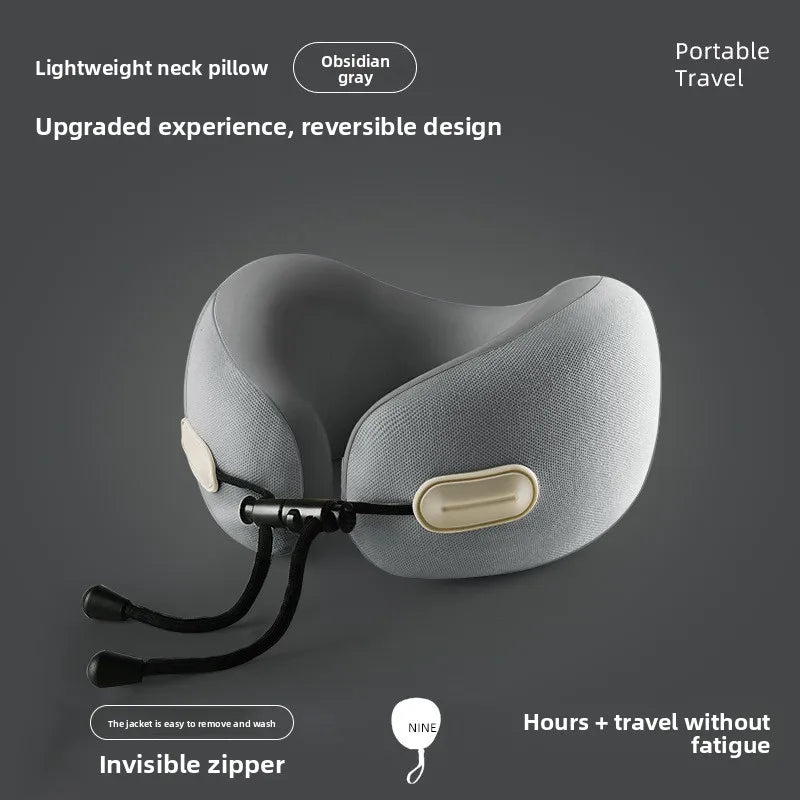 Memory Foam U Shaped Neck Pillow Compact Foldable Travel Pillow for Airplane Flights and Naps
