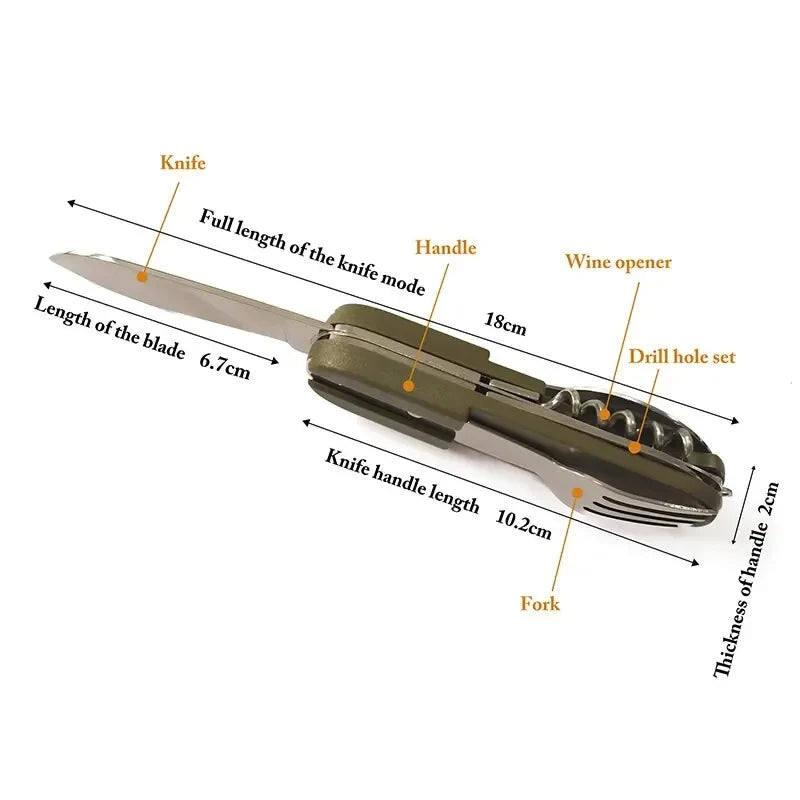 Stainless Steel 7 in 1 Camping Cutlery Set Foldable Picnic Hiking