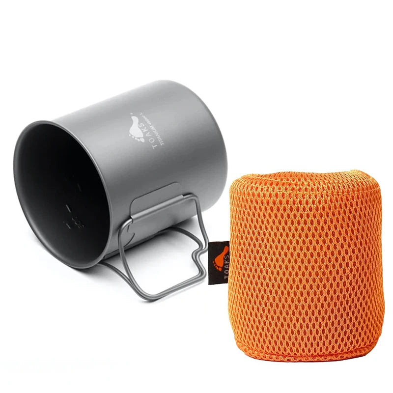 Ultralight 450ml Titanium Camping Cup with Foldable Handle Portable Outdoor Mug Tableware Gear