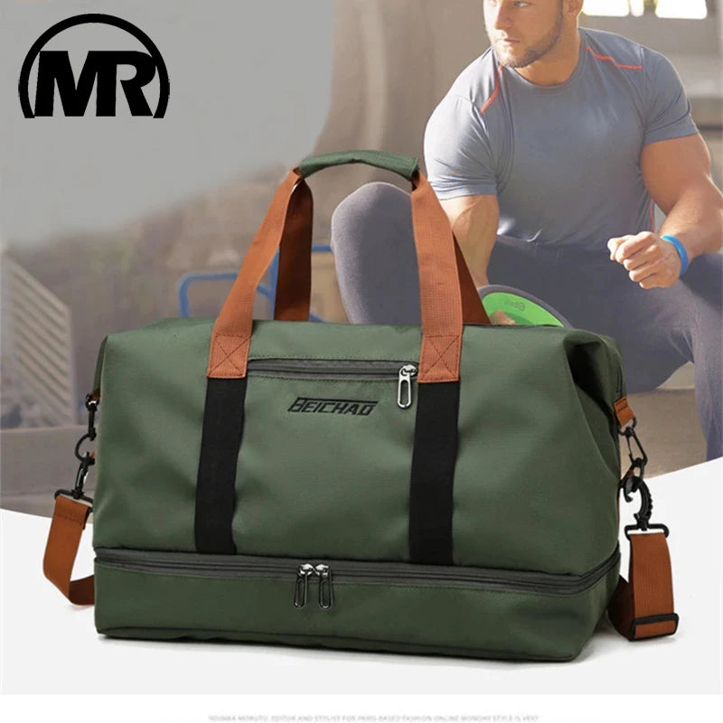 Waterproof Travel Duffle Bag Large Capacity Dry and Wet Sports Bag with Trolley Sleeve