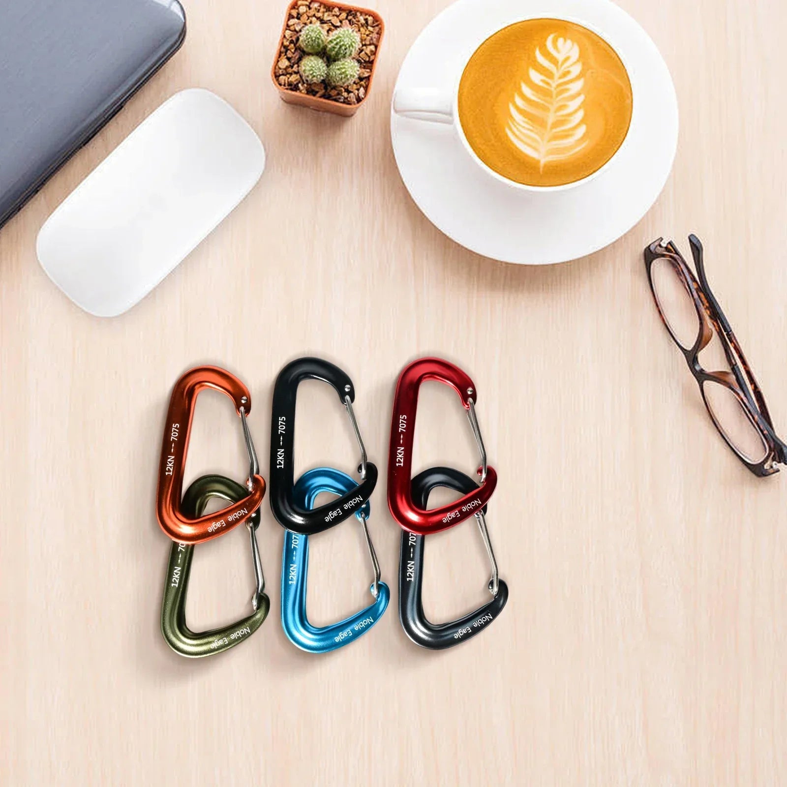 6PCS 12kN Heavy Duty Tactical Carabiner Clips Aluminium Non Locking Outdoor Hook Set