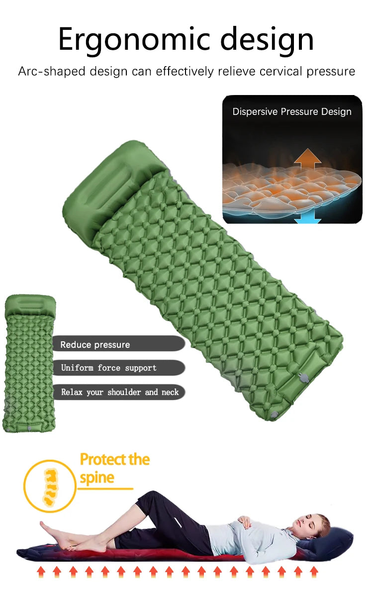Ultralight Inflatable Camping Sleeping Pad with Built In Pump and Pillow Hiking Air Mattress Bed