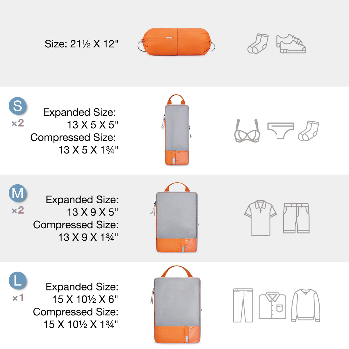 BAGSMART Compression Packing Cubes Set of 6 Lightweight Luggage Organiser for Travel Suitcases