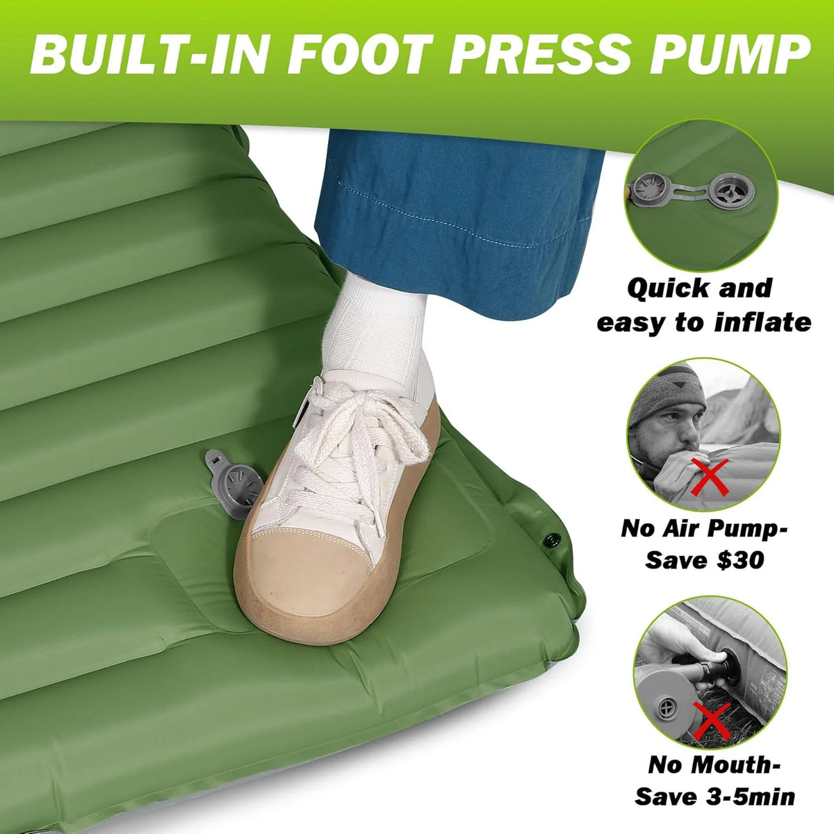 Extra Thick 4 Inch Self Inflating Camping Sleeping Pad with Built In Pump Hiking Air Mattress Bed