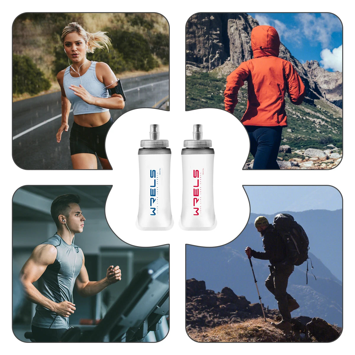 Collapsible Sports Water Bottle 500ml BPA Free Soft Flask for Running Hiking Camping Hydration