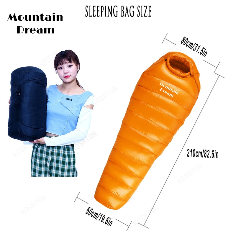 KOSRTON Winter Goose Down Mummy Sleeping Bag -20C Adult Camping Three Season Warm