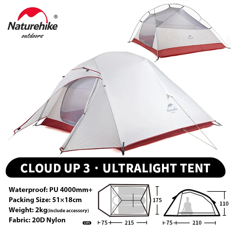 NATUREHIKE Cloud Up Ultralight 1 2 3 Person Waterproof Camping Hiking Backpacking Tent
