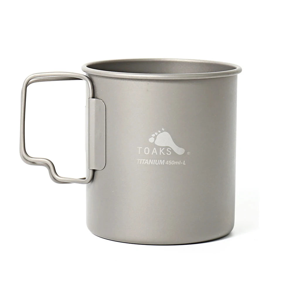 Ultralight 450ml Titanium Camping Cup with Foldable Handle Portable Outdoor Mug Tableware Gear