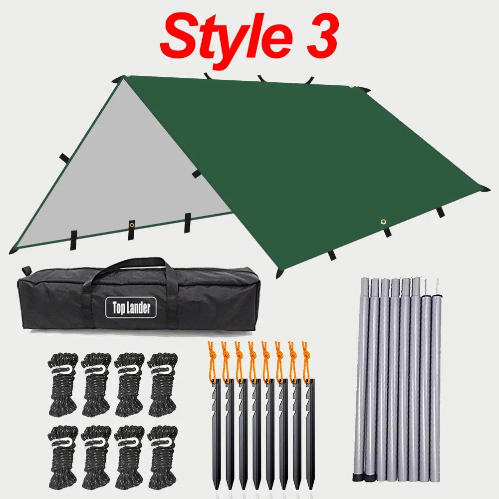 Waterproof Camping Tarp Shelter 19 Point Bushcraft Sun Shade Awning Tent 3x3m 4x4m Canopy