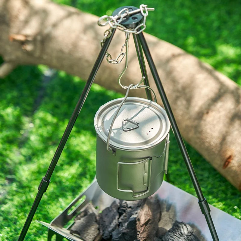 Titanium Camping Cookware Set 750ml Pot 420ml 750ml Folding Mug Ultralight Outdoor Cooking Kit