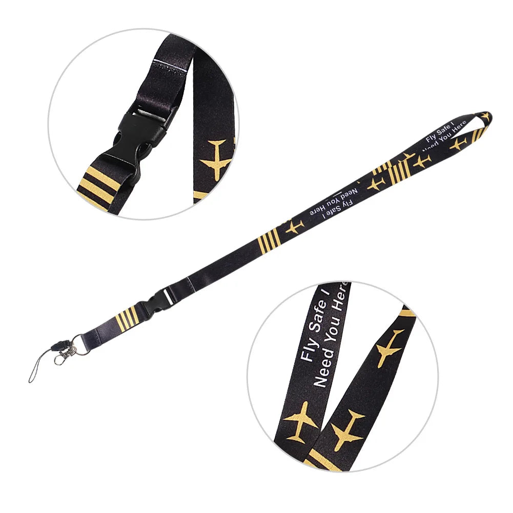 Pilot Lanyard Keychain with Carabiner Neck Strap ID Badge Holder Aviation Travel Accessory
