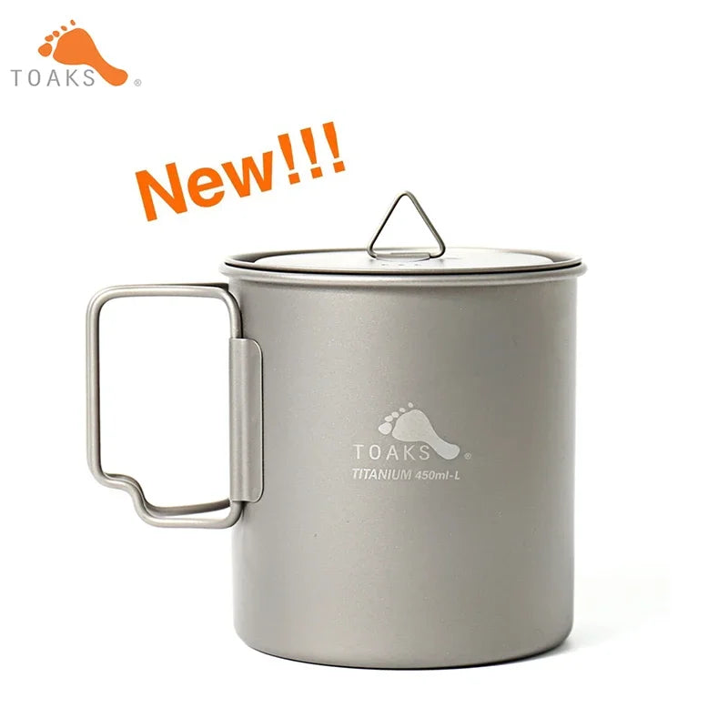 Ultralight 450ml Titanium Camping Cup with Foldable Handle Portable Outdoor Mug Tableware Gear