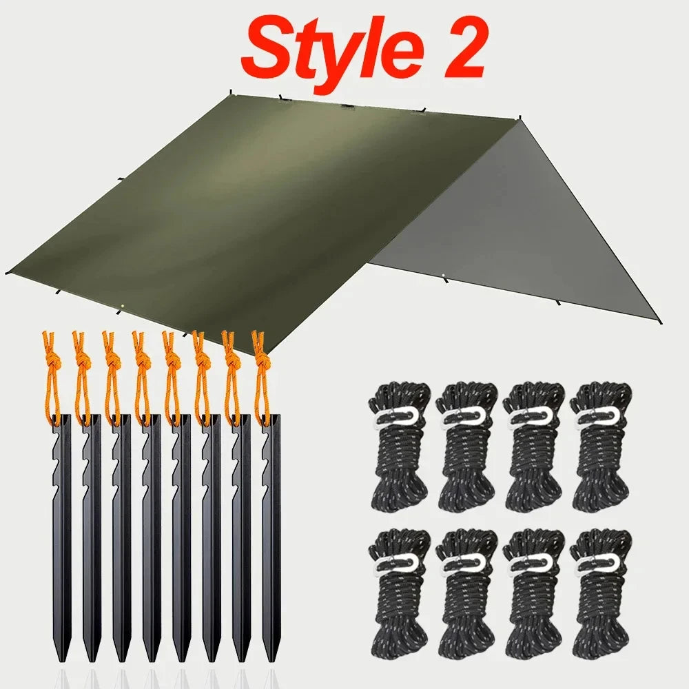 Waterproof Camping Tarp Shelter 19 Point Bushcraft Sun Shade Awning Tent 3x3m 4x4m Canopy