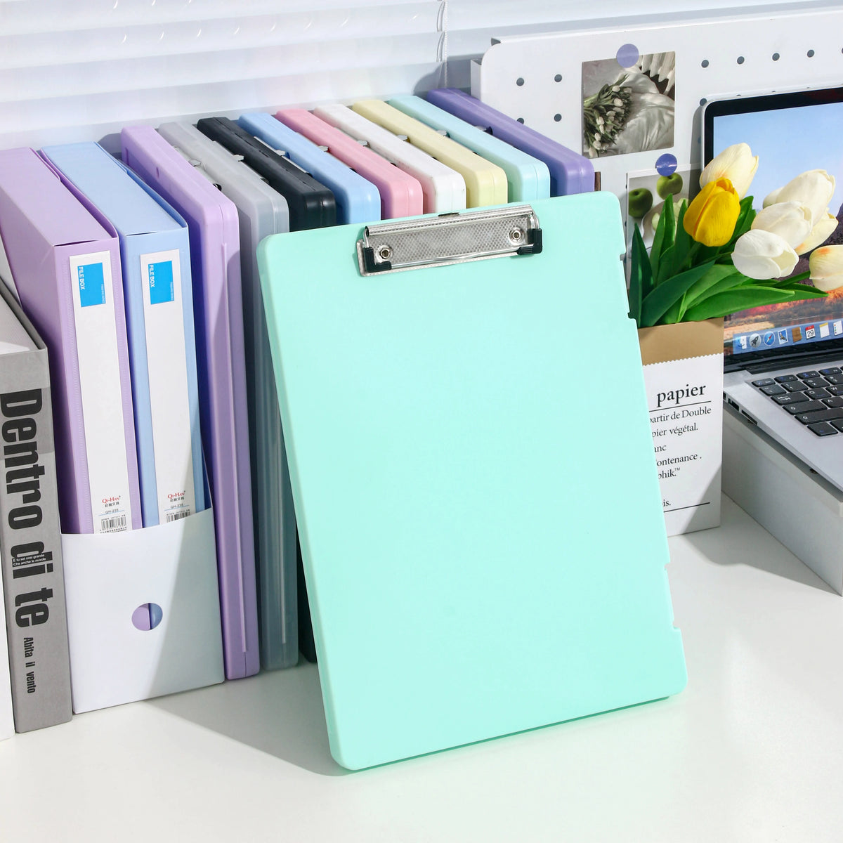 A4 File Storage Box with Writing Pad Clipboard Portable Document Organiser Office School Case