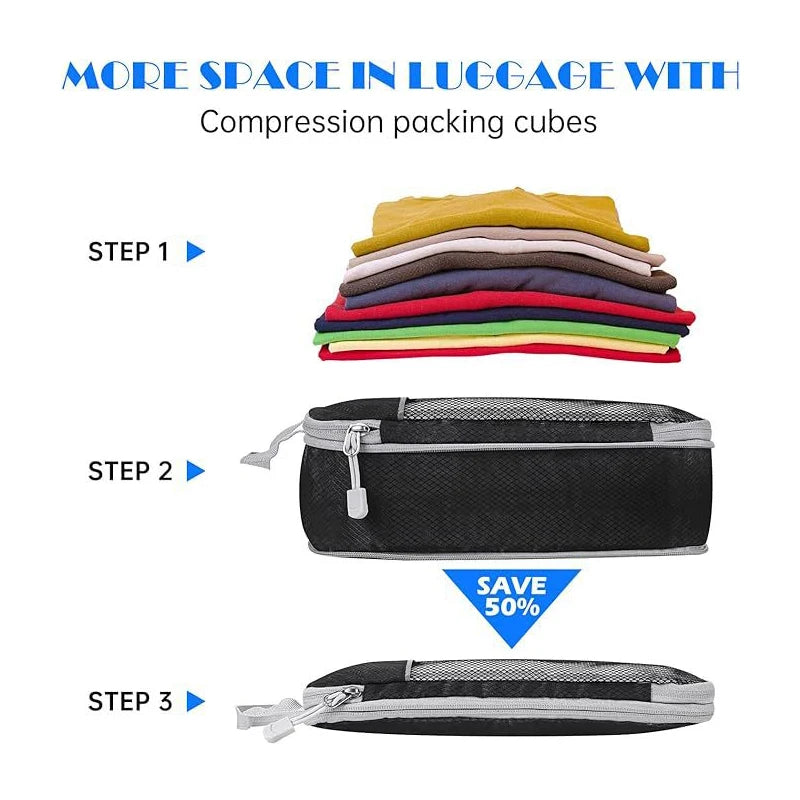 5 Piece Travel Organiser Packing Cubes Set Clothes Storage Compression Bags for Suitcase