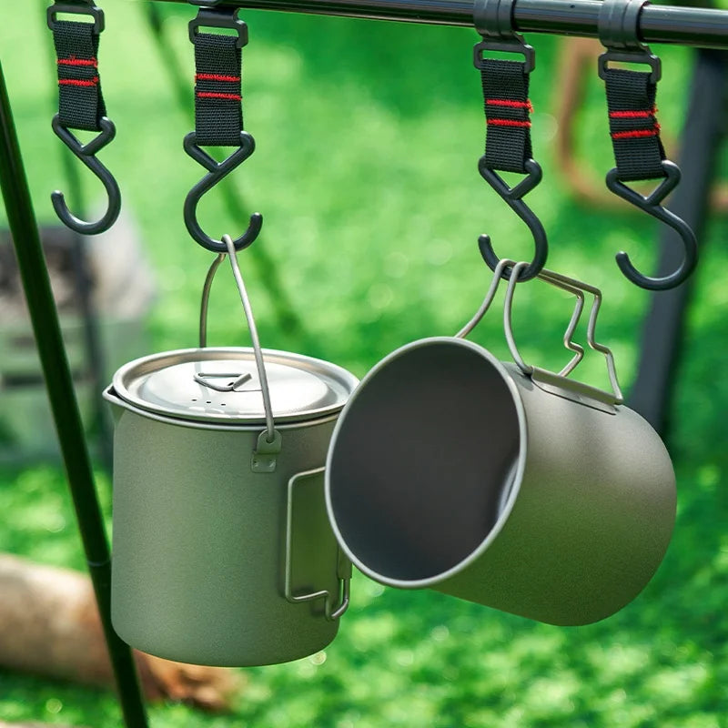 Titanium Camping Cookware Set 750ml Pot 420ml 750ml Folding Mug Ultralight Outdoor Cooking Kit