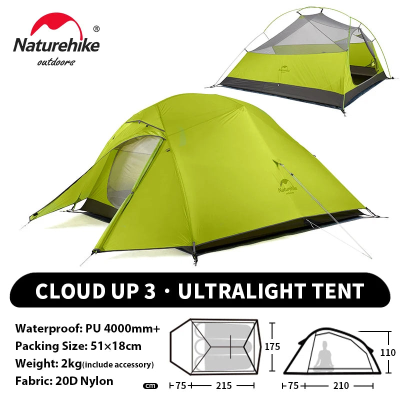 NATUREHIKE Cloud Up Ultralight 1 2 3 Person Waterproof Camping Hiking Backpacking Tent