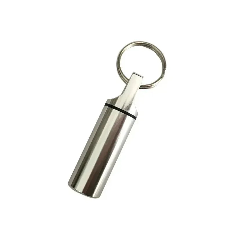 Aluminium Waterproof Pill Box with Keychain, Travel Vitamin Storage Case, Round Alloy Cartridge