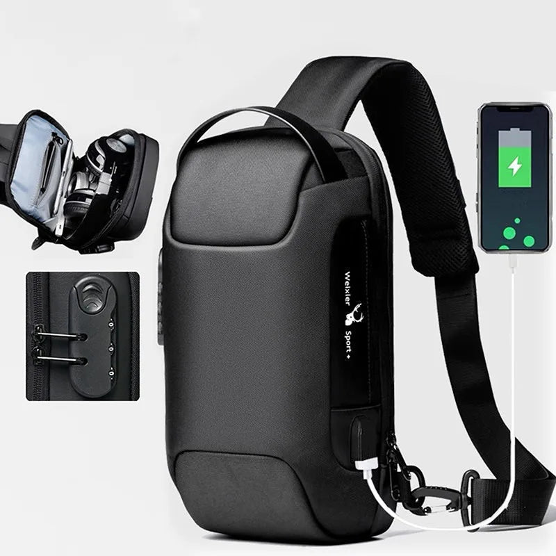 CLYINE USB Crossbody Bag Waterproof Anti Theft Oxford Chest Pack
