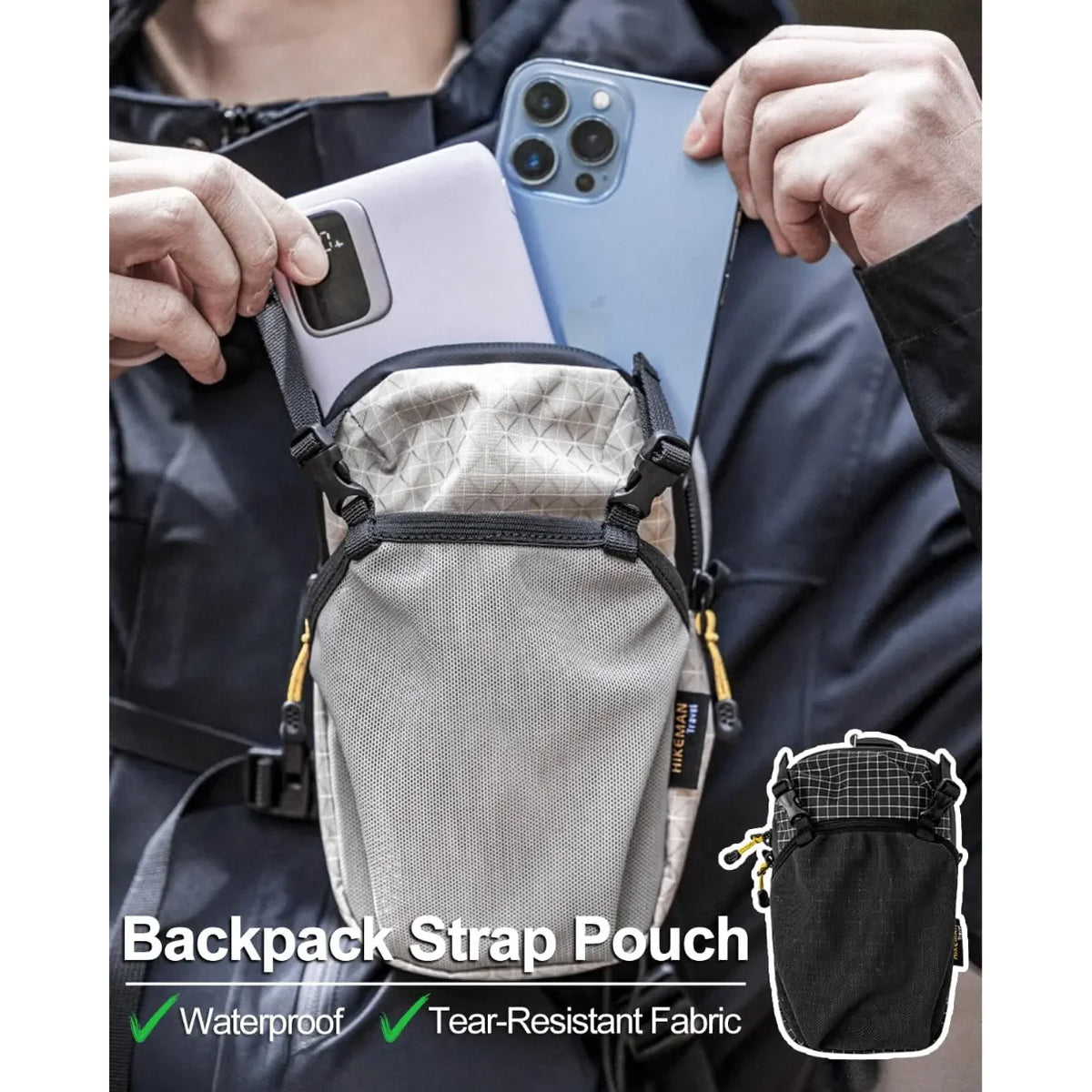 Waterproof Backpack Shoulder Strap Pouch Phone Pocket Hiking Gear Strap Storage Bag Travel