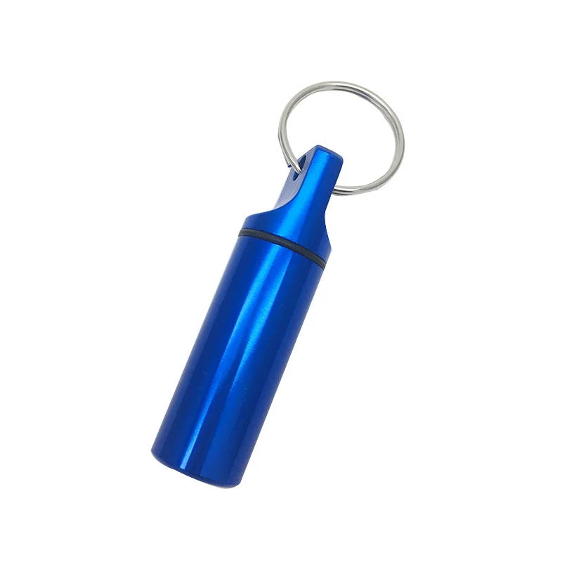 Aluminium Waterproof Pill Box with Keychain, Travel Vitamin Storage Case, Round Alloy Cartridge