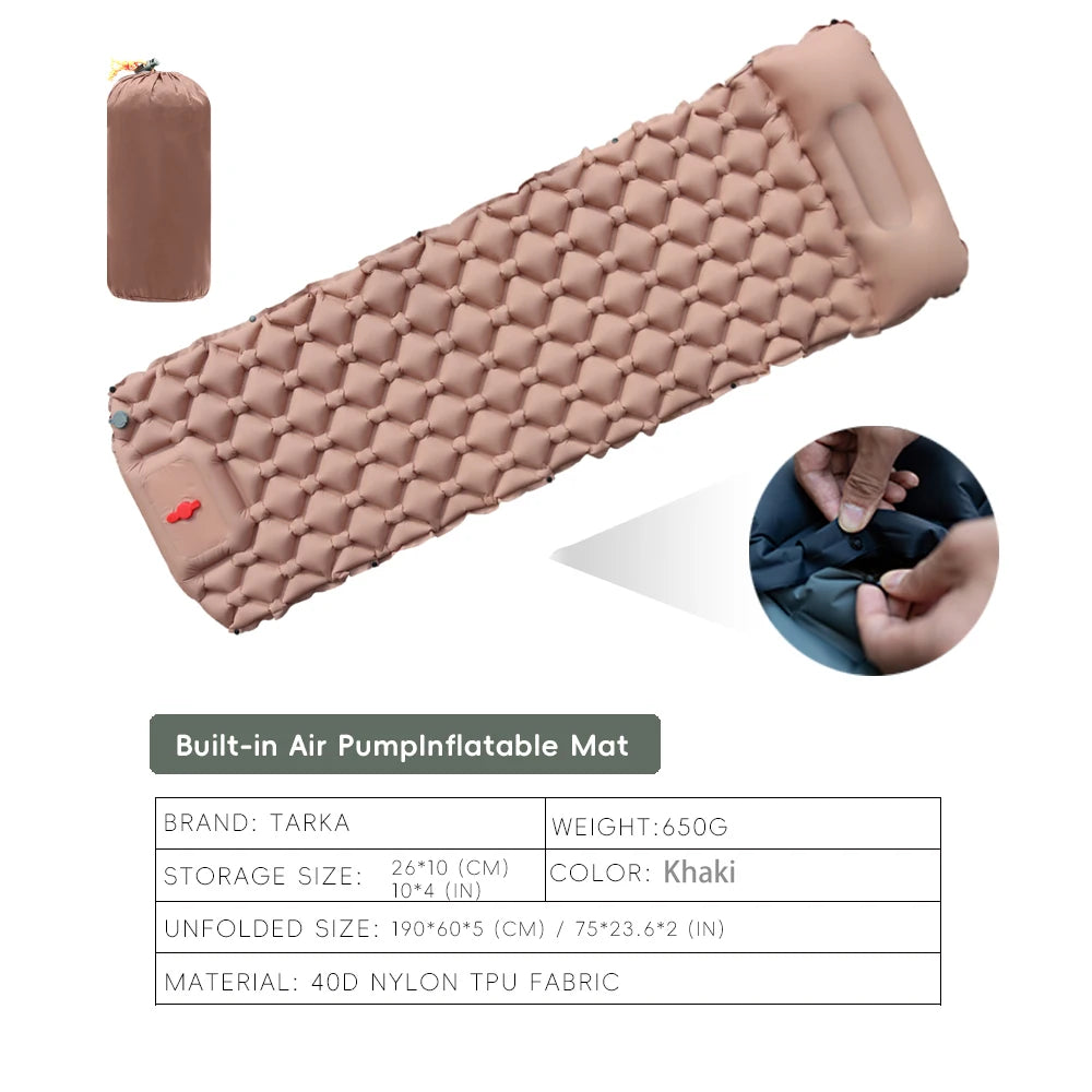 TARKA Inflatable Camping Mat Air Mattress with Pillow Ultralight Hiking Sleeping Pad Outdoor