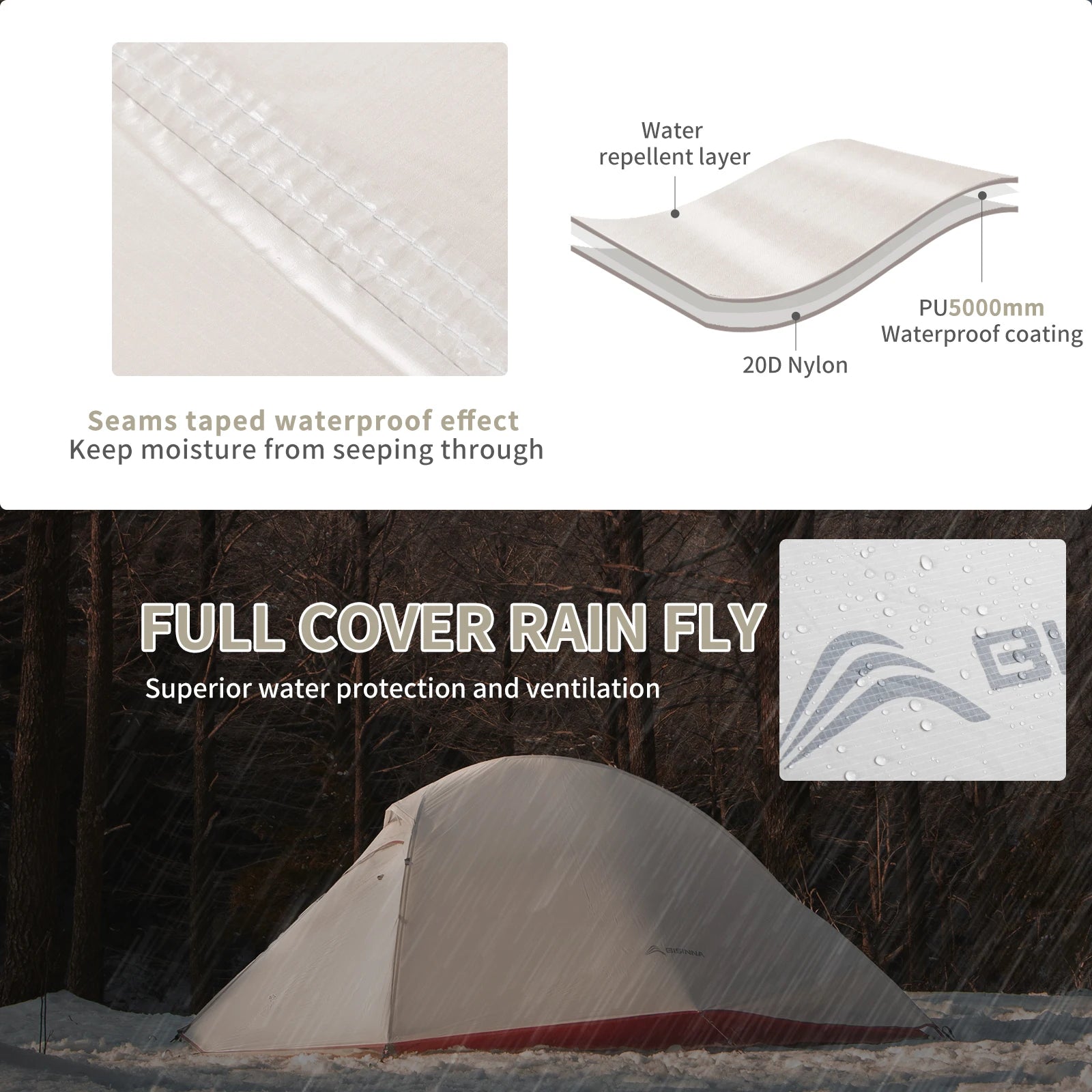 BISINNA Ultralight 20D Nylon Waterproof Camping Tent 1-2 Person Hiking Travel Shelter