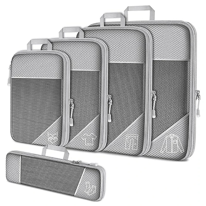 5 Piece Travel Organiser Packing Cubes Set Clothes Storage Compression Bags for Suitcase