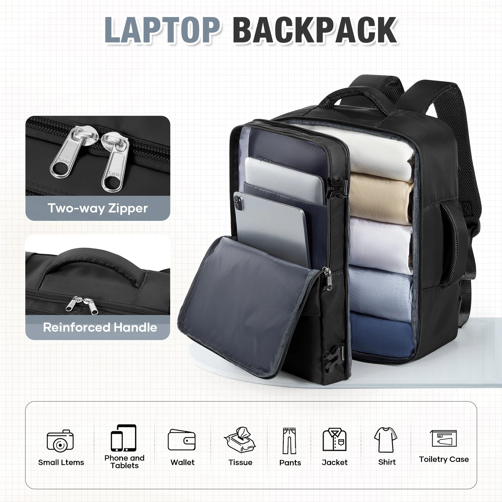 FLCC 40x30x20 Cabin Backpack Travel Laptop Bag 15.6 Inch Unisex
