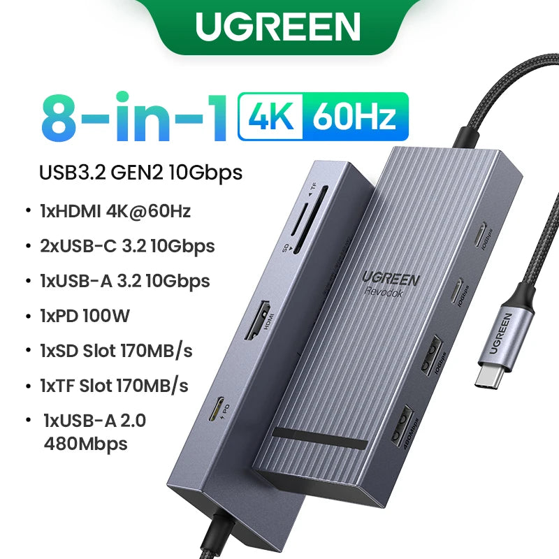 12 in 1 USB C Hub Docking Station 4K HDMI DP 100W PD RJ45 SD for MacBook Dell HP Laptop Docking