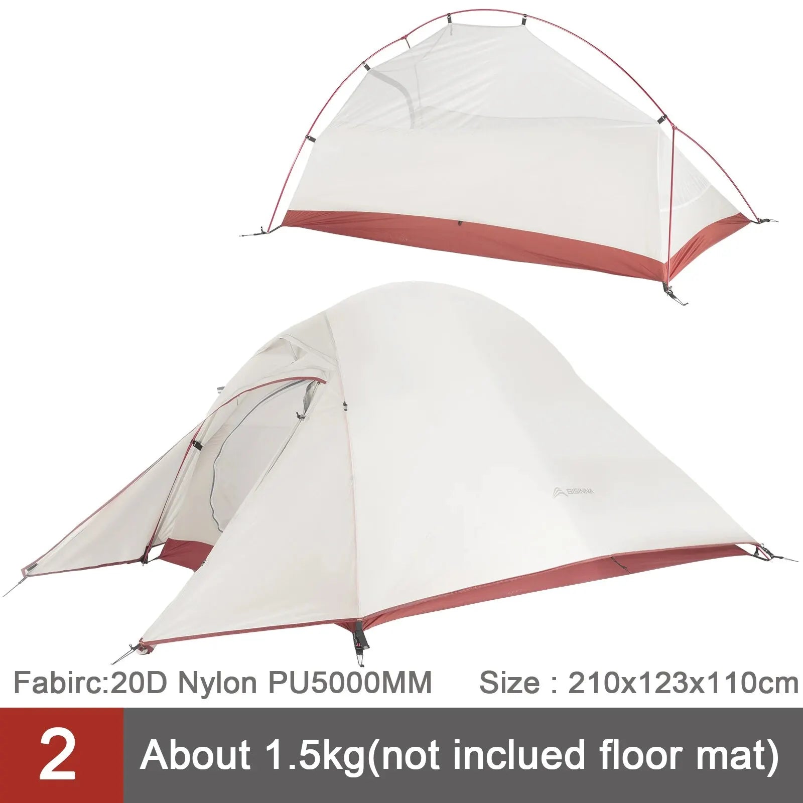 BISINNA Ultralight 20D Nylon Waterproof Camping Tent 1-2 Person Hiking Travel Shelter