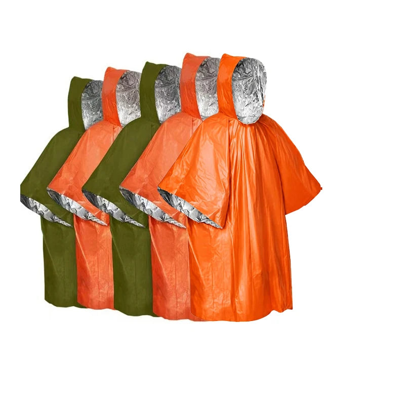 Emergency Rain Poncho with Hood Lightweight Reusable Survival Blanket for Hiking and Camping Trips