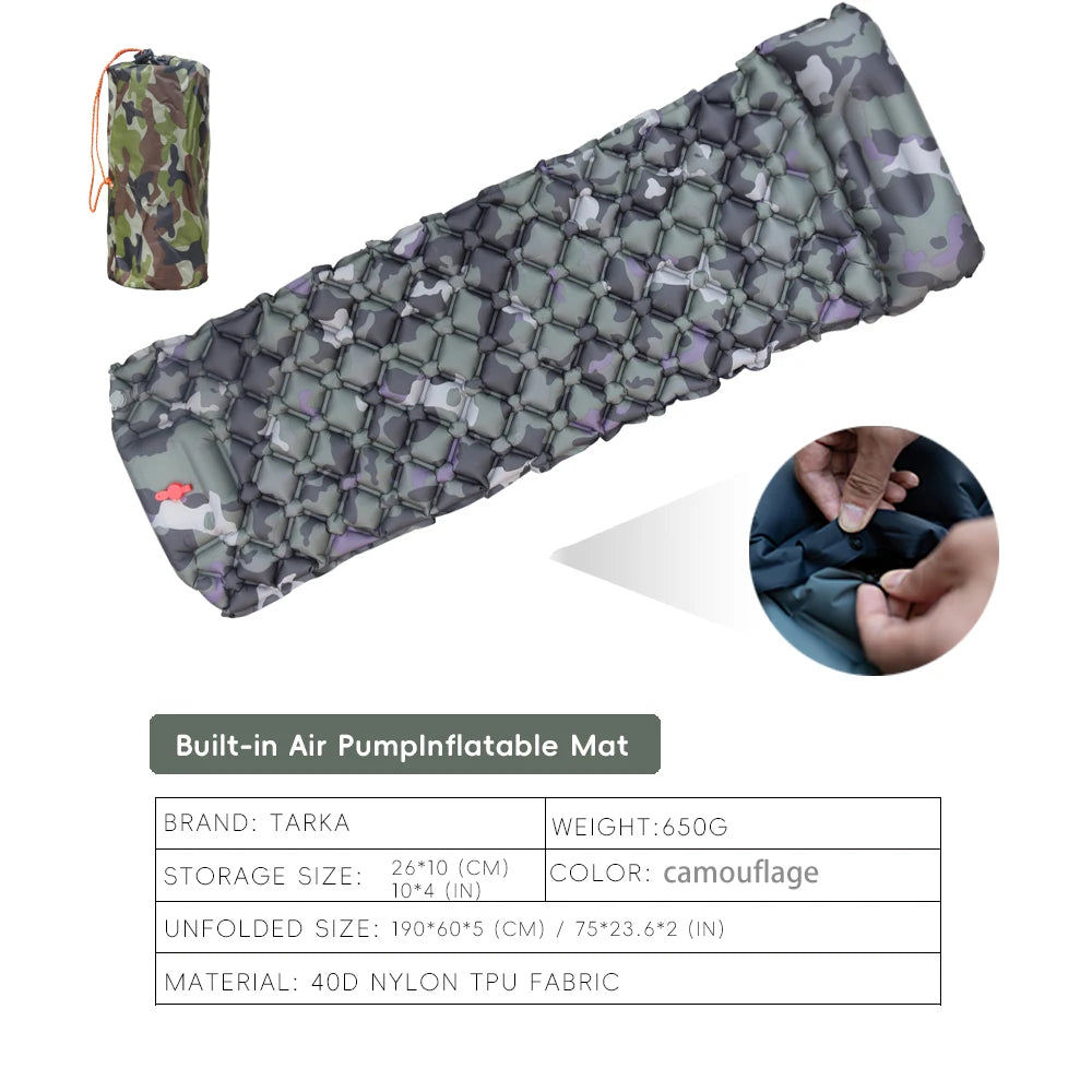 TARKA Inflatable Camping Mat Air Mattress with Pillow Ultralight Hiking Sleeping Pad Outdoor