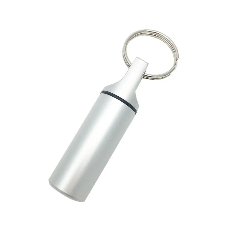 Aluminium Waterproof Pill Box with Keychain, Travel Vitamin Storage Case, Round Alloy Cartridge