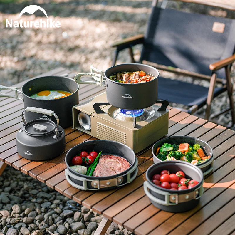 Camping Cookware Pot Set for 4-7 Persons Portable Aluminium Outdoor Picnic Cooking Kit Set