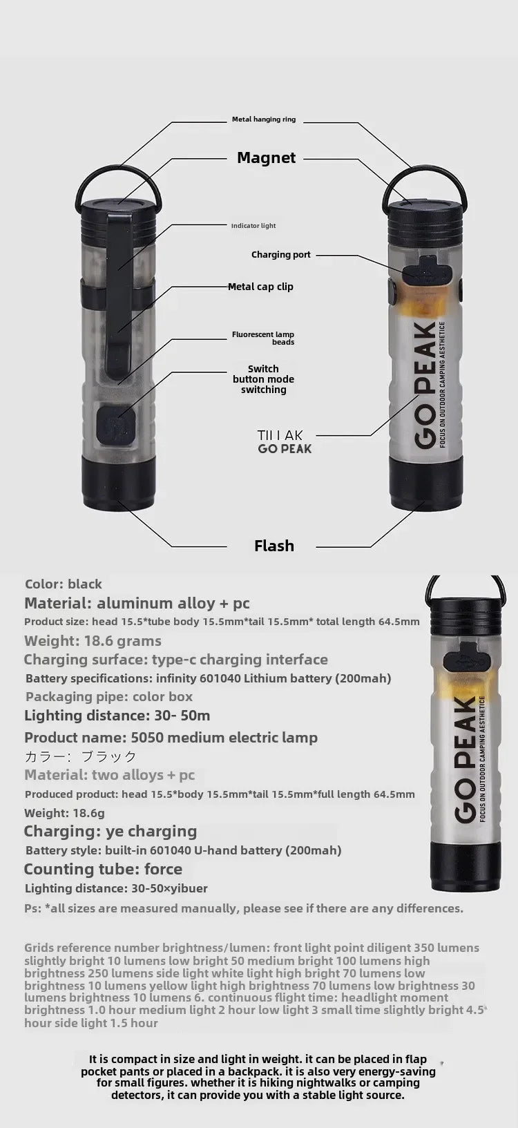 Pocket Mini LED Flashlight with Key Clip Portable Emergency Camping Hiking Outdoor Safety Light Torch