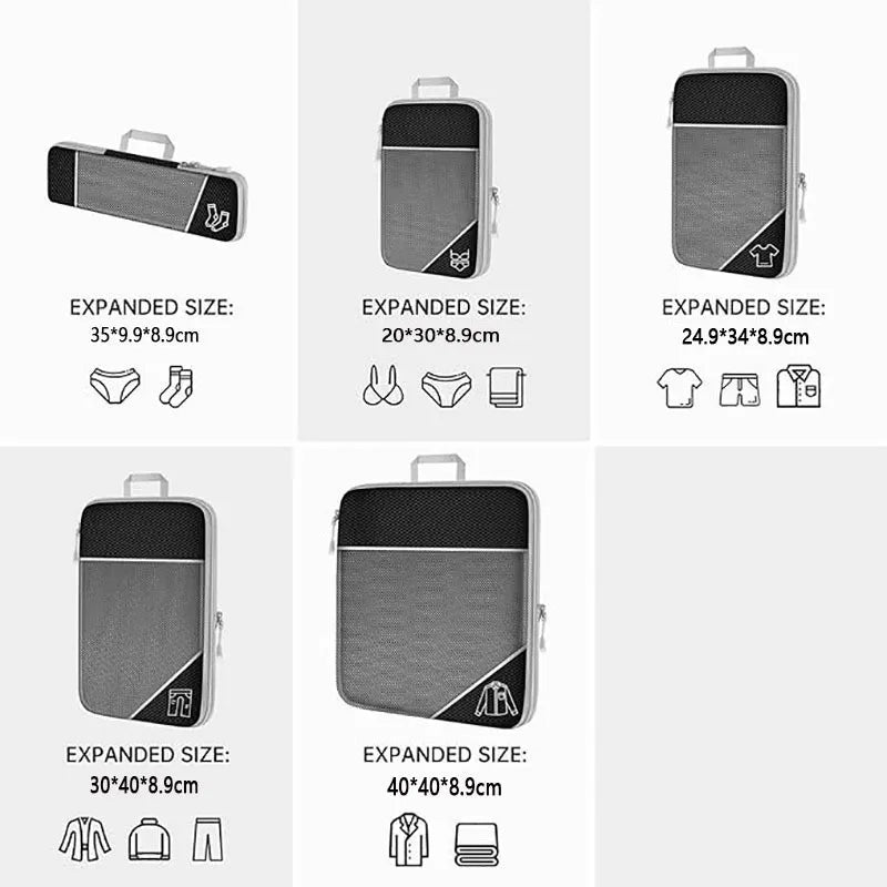 5 Piece Travel Organiser Packing Cubes Set Clothes Storage Compression Bags for Suitcase